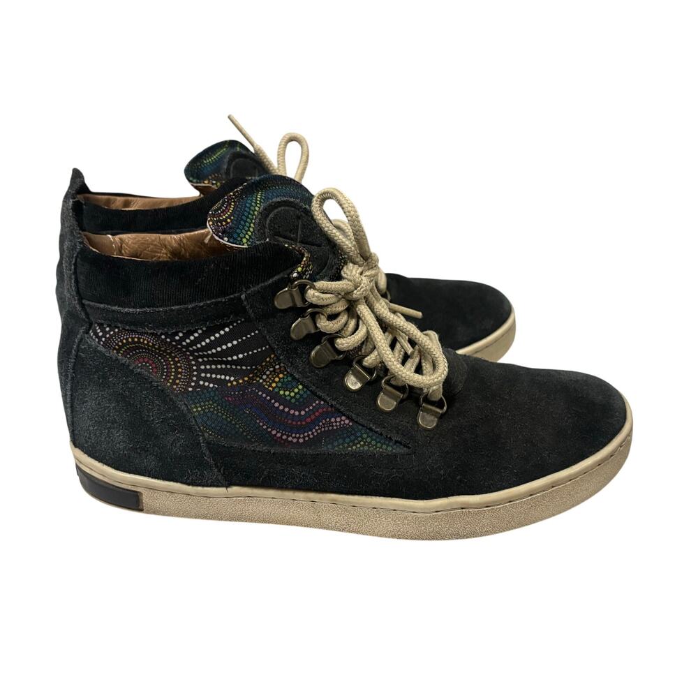 INKKAS Black Suede High Top Sneakers Women 8 Men 6 Embroidered Boho Leather